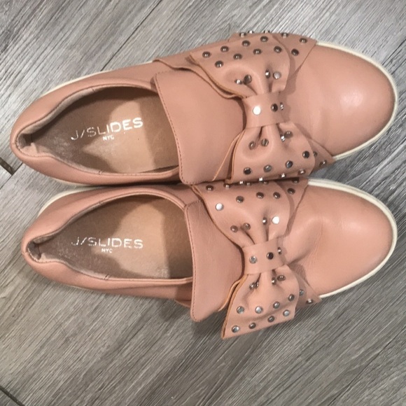 J/Slides Mauve Pink Studded bow Leather Slip on Sneakers size 8.5 - Picture 5 of 10